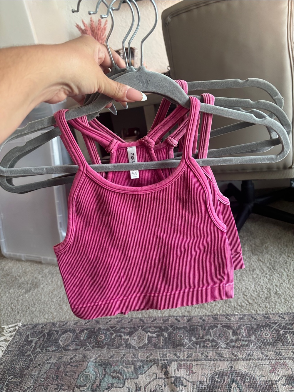 Zenana Pink Ribbed Crop Tank Top